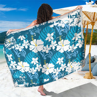 Blue Hawaiian Hibiscus Monstera Sarong Grunge Stylized LT01 One Size 44 x 66 inches Blue - Polynesian Pride