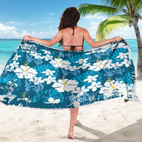 Blue Hawaiian Hibiscus Monstera Sarong Grunge Stylized LT01 - Polynesian Pride