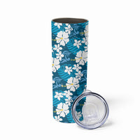 Blue Hawaiian Hibiscus Monstera Skinny Tumbler Grunge Stylized LT01 - Polynesian Pride