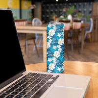 Blue Hawaiian Hibiscus Monstera Skinny Tumbler Grunge Stylized LT01 - Polynesian Pride