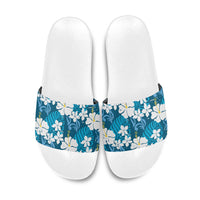 Blue Hawaiian Hibiscus Monstera Slide Sandals Grunge Stylized LT01 Blue - Polynesian Pride