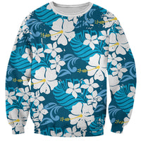 Blue Hawaiian Hibiscus Monstera Sweatshirt Grunge Stylized LT01 Unisex Blue - Polynesian Pride