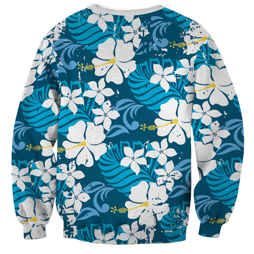Blue Hawaiian Hibiscus Monstera Sweatshirt Grunge Stylized LT01 - Polynesian Pride