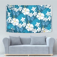 Blue Hawaiian Hibiscus Monstera Tapestry Grunge Stylized LT01 - Polynesian Pride