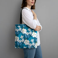Blue Hawaiian Hibiscus Monstera Tote Bag Grunge Stylized