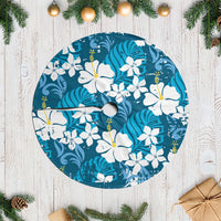 Blue Hawaiian Hibiscus Monstera Tree Skirt Grunge Stylized LT01 Casual Blue - Polynesian Pride