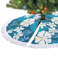 Blue Hawaiian Hibiscus Monstera Tree Skirt Grunge Stylized LT01 - Polynesian Pride