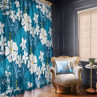 Blue Hawaiian Hibiscus Monstera Window Curtain Grunge Stylized