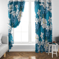Blue Hawaiian Hibiscus Monstera Window Curtain Grunge Stylized