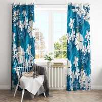 Blue Hawaiian Hibiscus Monstera Window Curtain Grunge Stylized