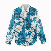 Blue Hawaiian Hibiscus Monstera Women Casual Shirt Grunge Stylized LT01 - Polynesian Pride