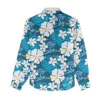 Blue Hawaiian Hibiscus Monstera Women Casual Shirt Grunge Stylized LT01 - Polynesian Pride
