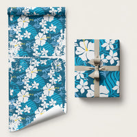Blue Hawaiian Hibiscus Monstera Wrapping Paper Grunge Stylized LT01 58" × 23" Blue - Polynesian Pride