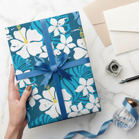 Blue Hawaiian Hibiscus Monstera Wrapping Paper Grunge Stylized LT01 - Polynesian Pride