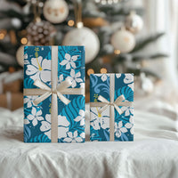 Blue Hawaiian Hibiscus Monstera Wrapping Paper Grunge Stylized LT01 - Polynesian Pride