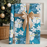 Blue Hawaiian Hibiscus Monstera Wrapping Paper Grunge Stylized LT01 - Polynesian Pride