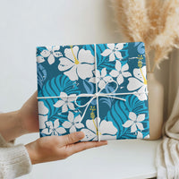 Blue Hawaiian Hibiscus Monstera Wrapping Paper Grunge Stylized LT01 - Polynesian Pride