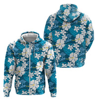 Blue Hawaiian Hibiscus Monstera Zip Hoodie Grunge Stylized LT01 - Polynesian Pride