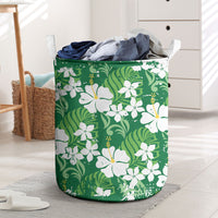 Green Hawaiian Hibiscus Monstera Laundry Basket Grunge Stylized LT01 Green - Polynesian Pride