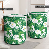 Green Hawaiian Hibiscus Monstera Laundry Basket Grunge Stylized LT01 - Polynesian Pride