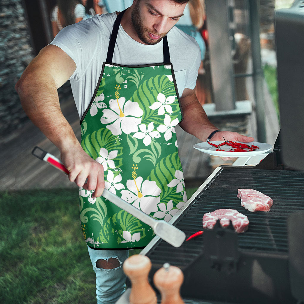 Green Hawaiian Hibiscus Monstera Apron Grunge Stylized