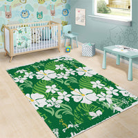 Green Hawaiian Hibiscus Monstera Area Rug Grunge Stylized LT01 - Polynesian Pride