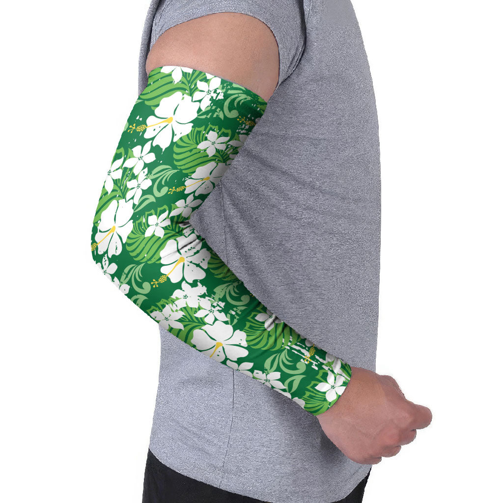 Green Hawaiian Hibiscus Monstera Arm Sleeves Grunge Stylized LT01 - Polynesian Pride