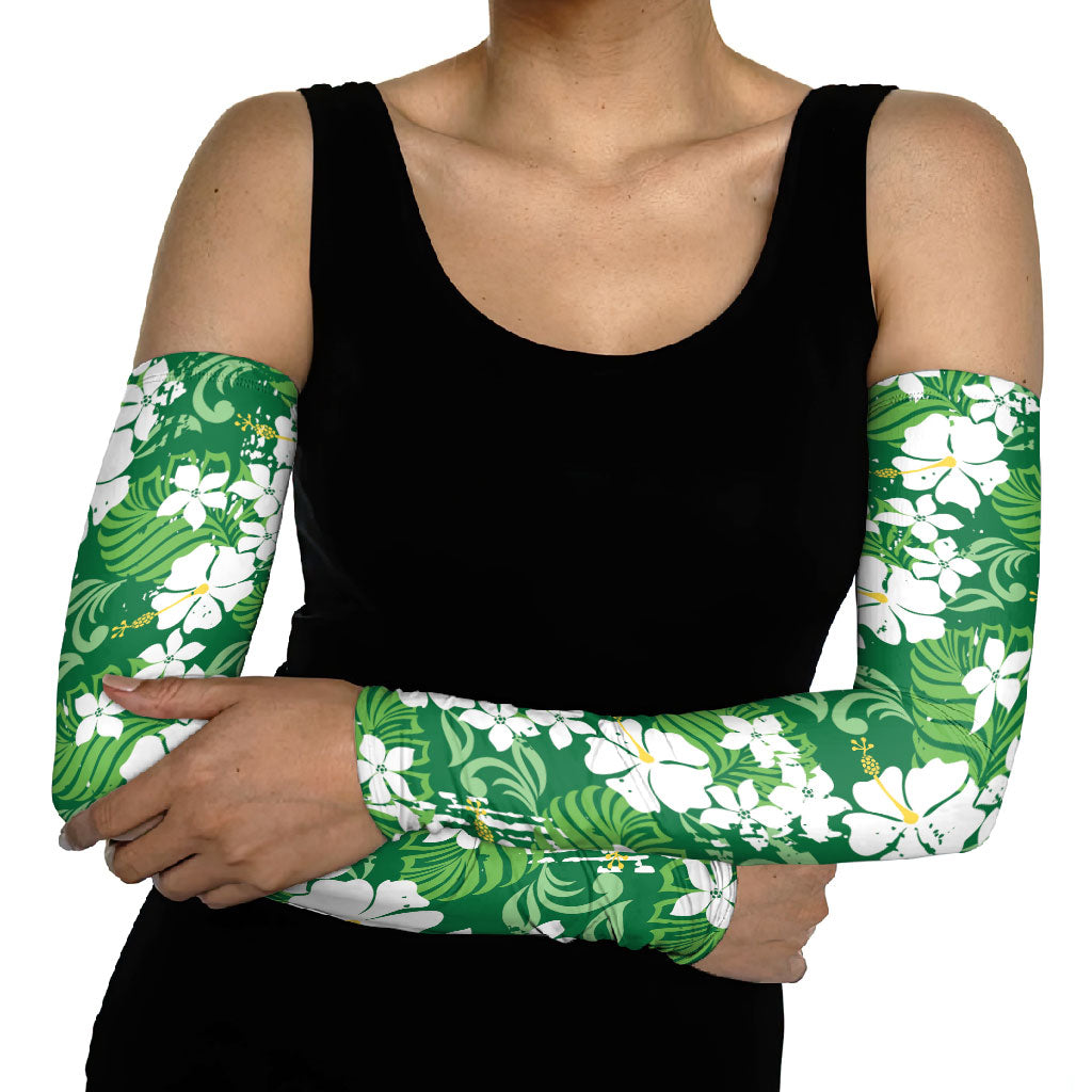 Green Hawaiian Hibiscus Monstera Arm Sleeves Grunge Stylized LT01 - Polynesian Pride