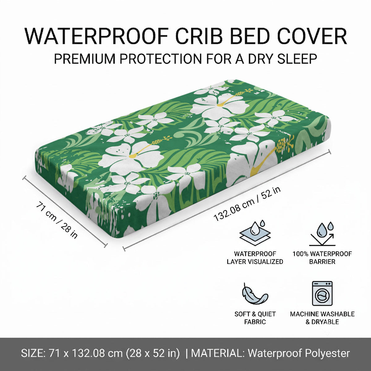 Green Hawaiian Hibiscus Monstera Baby Bed Cover Grunge Stylized LT01 - Polynesian Pride