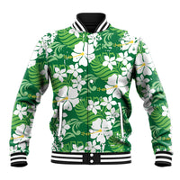 Green Hawaiian Hibiscus Monstera Baseball Jacket Grunge Stylized