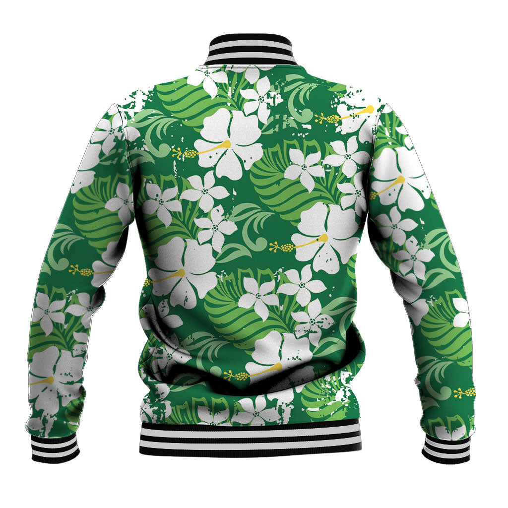 Green Hawaiian Hibiscus Monstera Baseball Jacket Grunge Stylized