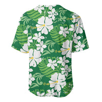 Green Hawaiian Hibiscus Monstera Baseball Jersey Grunge Stylized