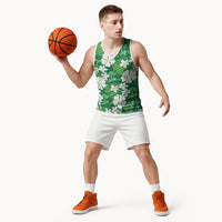 Green Hawaiian Hibiscus Monstera Basketball Jersey Grunge Stylized LT01 - Polynesian Pride