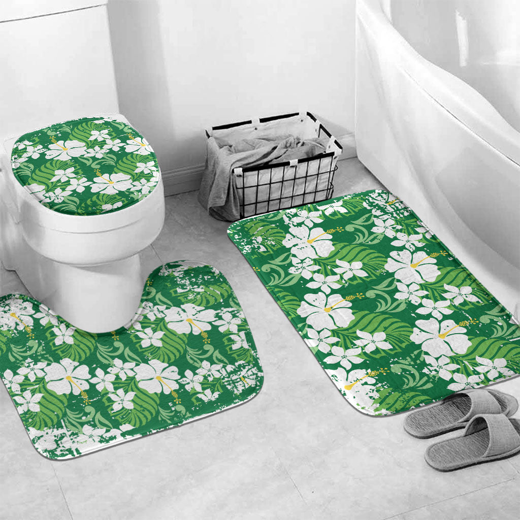 Green Hawaiian Hibiscus Monstera Bathroom Set Grunge Stylized