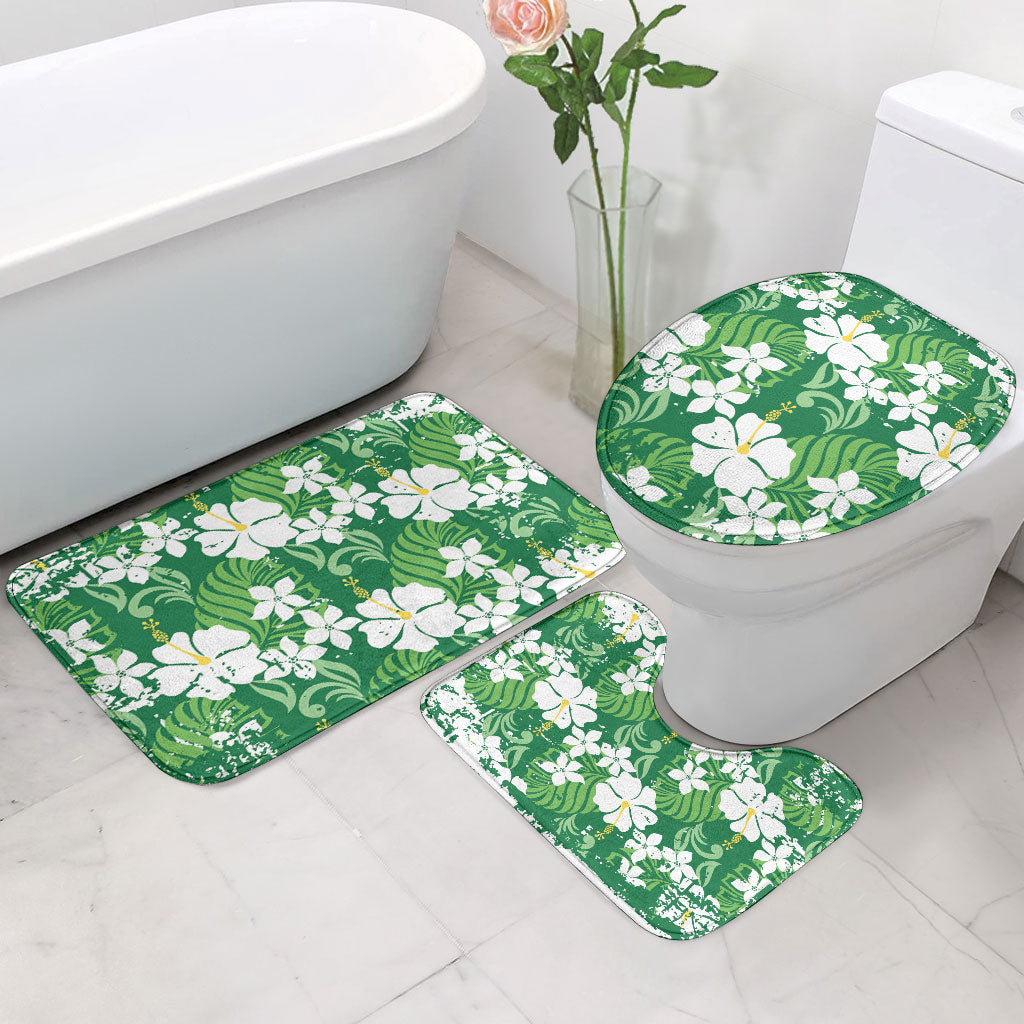 Green Hawaiian Hibiscus Monstera Bathroom Set Grunge Stylized