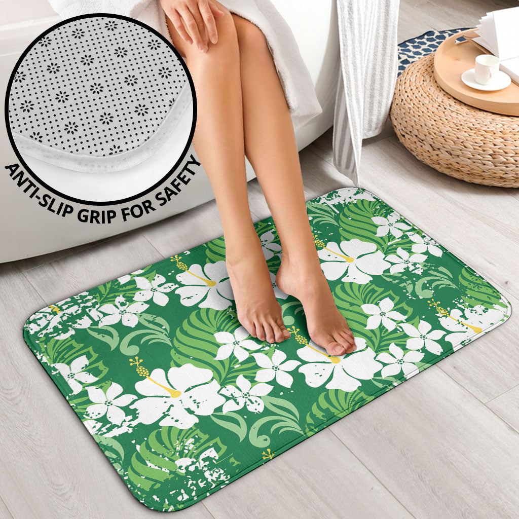 Green Hawaiian Hibiscus Monstera Bathroom Set Grunge Stylized