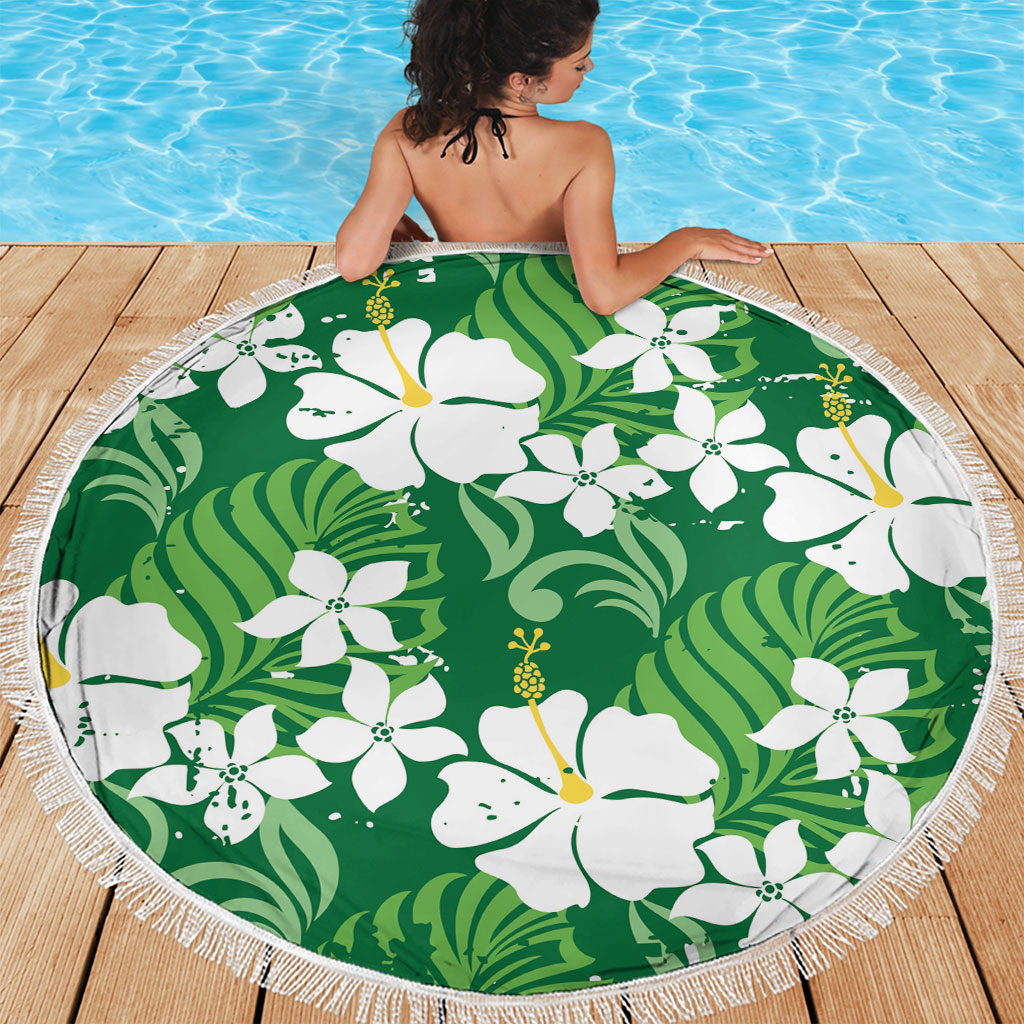 Green Hawaiian Hibiscus Monstera Beach Blanket Grunge Stylized LT01 - Polynesian Pride