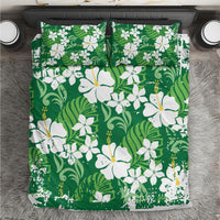 Green Hawaiian Hibiscus Monstera Bedding Set Grunge Stylized
