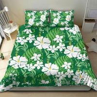 Green Hawaiian Hibiscus Monstera Bedding Set Grunge Stylized