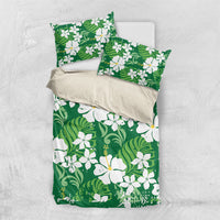 Green Hawaiian Hibiscus Monstera Bedding Set Grunge Stylized