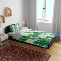 Green Hawaiian Hibiscus Monstera Bedding Set Grunge Stylized