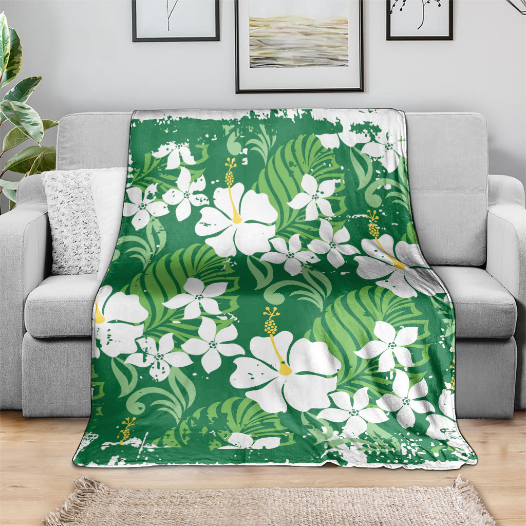 Green Hawaiian Hibiscus Monstera Blanket Grunge Stylized LT01 - Polynesian Pride
