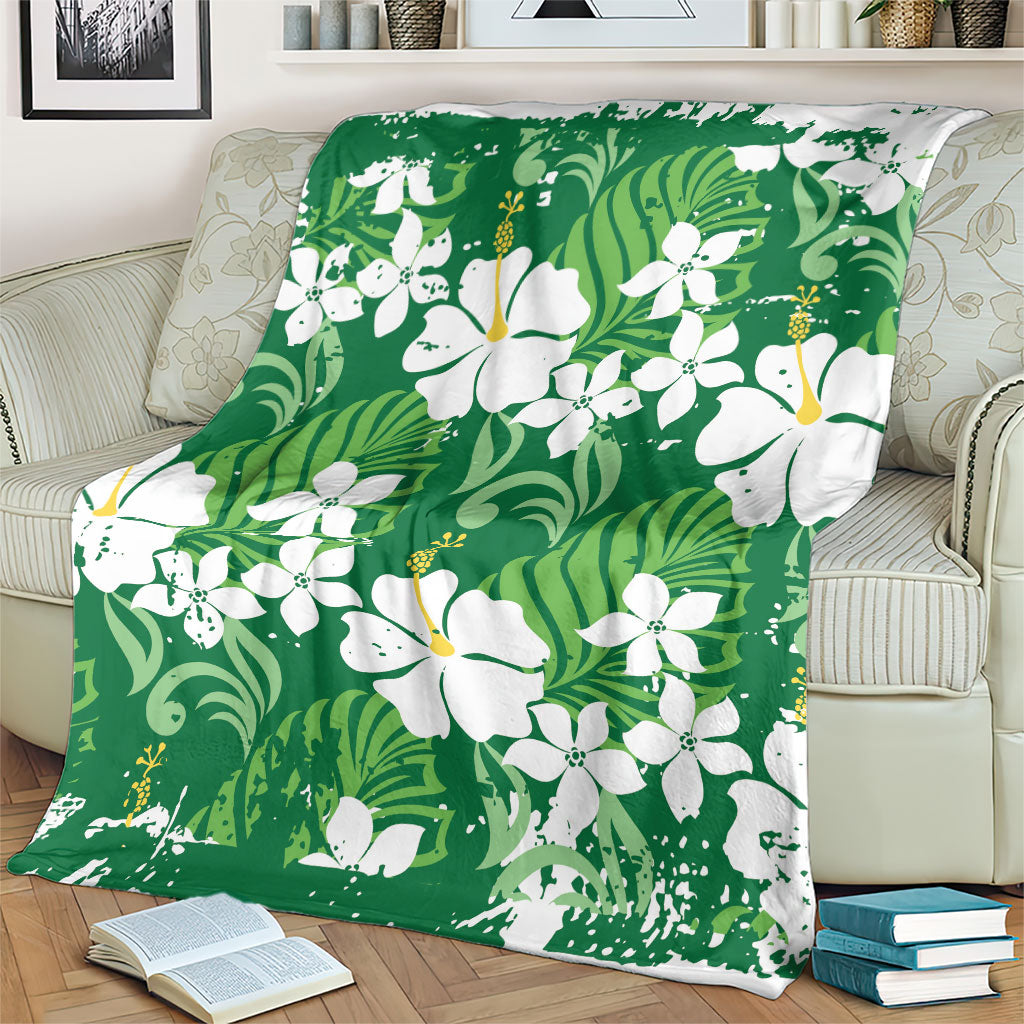Green Hawaiian Hibiscus Monstera Blanket Grunge Stylized LT01 - Polynesian Pride