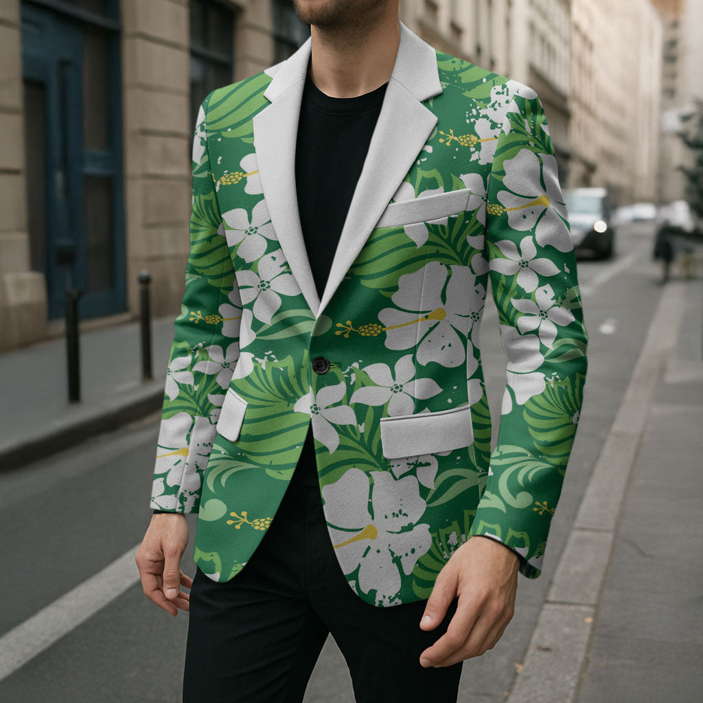Green Hawaiian Hibiscus Monstera Blazer Grunge Stylized