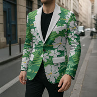 Green Hawaiian Hibiscus Monstera Blazer Grunge Stylized