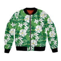 Green Hawaiian Hibiscus Monstera Bomber Jacket Grunge Stylized