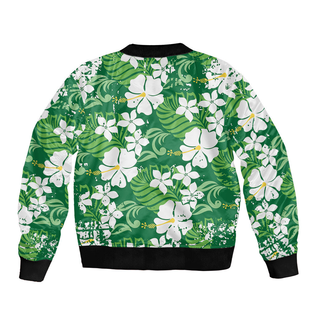 Green Hawaiian Hibiscus Monstera Bomber Jacket Grunge Stylized