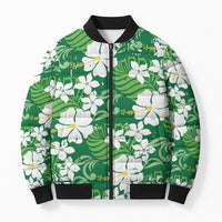 Green Hawaiian Hibiscus Monstera Bomber Puffer Jacket Grunge Stylized