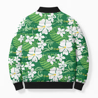 Green Hawaiian Hibiscus Monstera Bomber Puffer Jacket Grunge Stylized