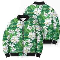 Green Hawaiian Hibiscus Monstera Bomber Puffer Jacket Grunge Stylized